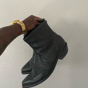 Abeline Black Leather Ankle Cowboy Boot